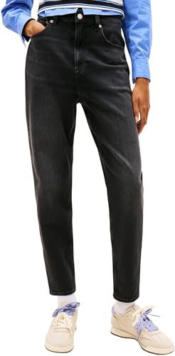 Tommy Jeans Vaqueros Mujer Mom Tapered Fit, Negro (Denim Black), 27W/30L