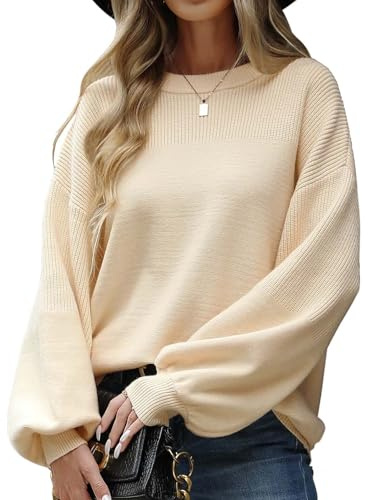 PASUDA Women's Oversized Jumpers Long Sleeve Knitted Tops for Ladies Baggy Crew Neck Loose Fit Sweaters Casual Pullover Sweatshirts