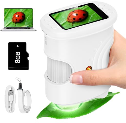 Alotwan Kids Microscope Handheld - Digital 1000X Zoom Mini Pocket Microscope, HD Photo & Video Recording with 8GB TF Card, Educational Toys for Boys Girls 3 4 5 6 7 8+ Years, STEM Birthday Gifts