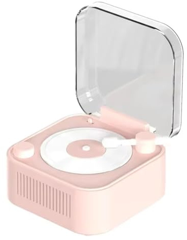 Koolenry Vintage Turntable Design Wireless Bluetooth Speaker with Extended Battery Life, Mini Decorative Sound Box, Pink