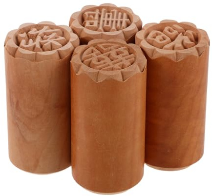 MUCKLILY Wooden Cake Stamp 2 Inch Traditional Chinese Mooncake Stampers for Baking Pastries Cookies and Steamed Buns with Ergonomic Grip Festival Dessert Decoration Tool