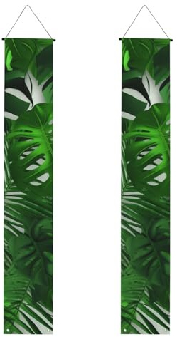 Monstera Lot de 2 bannières de porche imprimées feuilles de palmier bananier 30 x 180 cm pour Noël, Halloween, fêtes, ferme, décoration d'intérieur