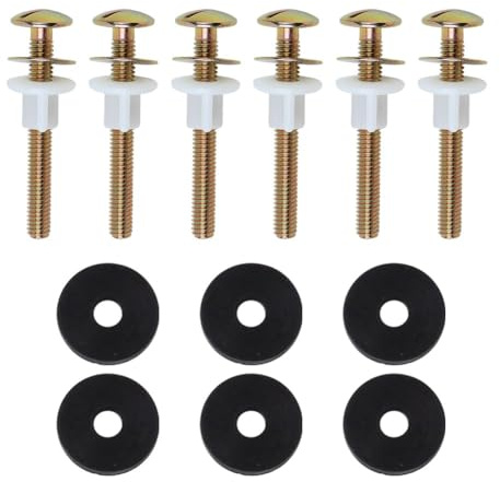 Gettimore Kit de boulons de cuvette WC en acier au carbone et vis de fixation pour salle de bain, accessoires de couvercle de toilette, 6 boulons et 6 anneaux d'étanchéité