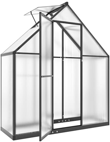 Outsunny Gewächshaus aus Aluminium und Polycarbonat, Gewächshaus mit verstellbarem Fenster und Flügeltür, wetterfestes Außenhaus für Pflanzen, Blumen, Gemüsegarten und Setzlinge, transparent