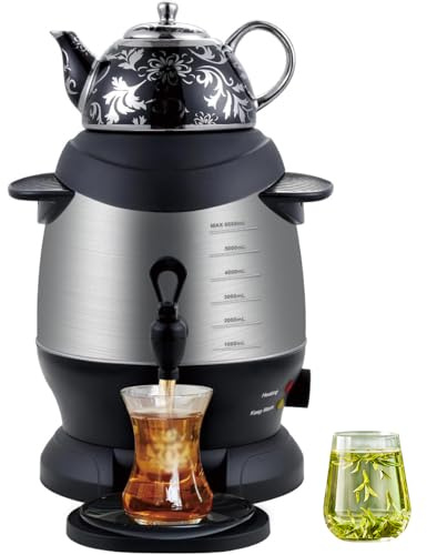 Electric Samovar Tea Maker, 1800W with 5L Stainless Steel and 1L Ceramic Teapot, Keep Warm Function for Coffee and Scented Tea