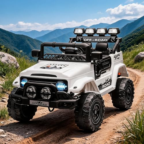 Voiture Électrique Enfant 12V - Quad avec Télécommande Parentale, 3 Vitesses, Phares LED, Klaxon, MP3, Ceinture Sécurité, sans Fil - Cadeau Fille Garçon 3-8 Ans, Blanc