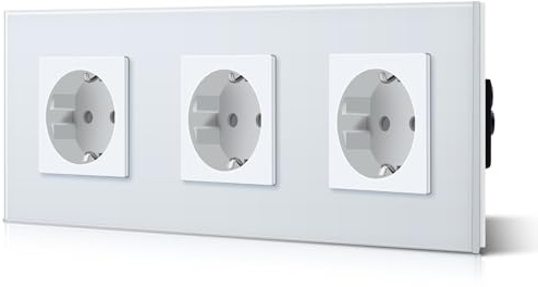 BSEED Enchufe de Pared con Cristal,Enchufes Empotrable Estándar,Schuko Enchufe Simple 16A 250V,Toma de Corriente para Cocina,Dormitorio,Oficina,Hotel,M Serie,3 Enchufes,228mm Blanco
