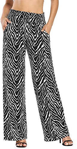Urban Coco Women's Boho Palazzo Pants Wide Leg Beach Pants High Waisted Lounge Pants with Pockets, #11, M