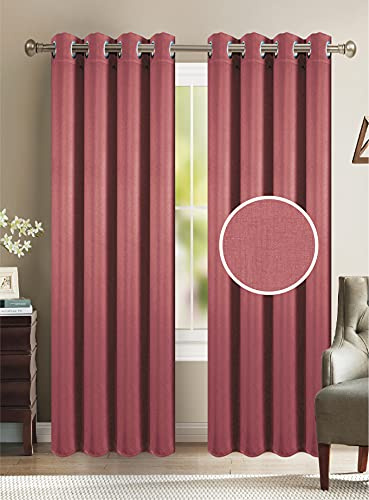 Lot de Rideaux à œillets Effet Lin 140 x 260 cm Home Deco par 1,2,3 ou 4 Paires aux Choix (Rose, 1)