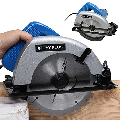 Sierra circular eléctrica de 900 W, sierra circular manual, 4700 rpm, profundidad máxima de corte: 55 mm, hojas de sierra de 180 mm, interruptor de seguridad, para cortar madera, metal y plástico