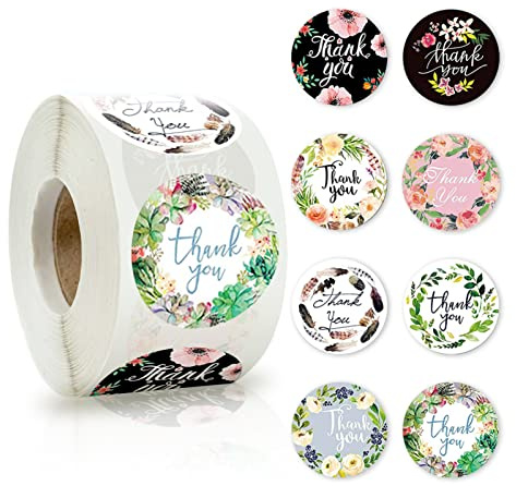 jiuzcare Adesivi Etichetta Grazie 3,8 cm Adesivi Rotonda 500 Pezzi Etichette Ringraziamento Thank You Adesivi Etichetta Regalo Autoadesivo Imballaggio Busta Adesivi CY11