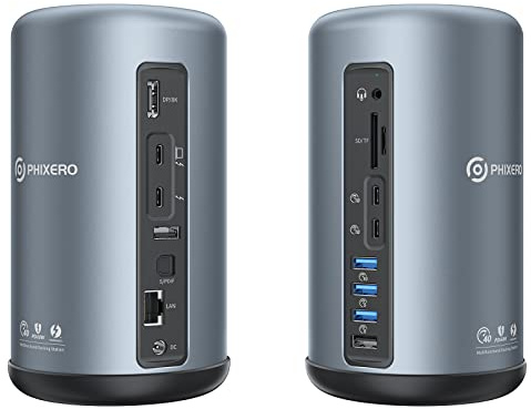 PHIXERO Thunderbolt 3 Dock, 16 in 1 USB C Dockingstation, Dual 4K@60Hz/ Single 8K Thunderbolt 3/ DP Port, 10Gbps USB-C, 5Gbps USB-A, Gigabit Ethernet, SD/TF, Audio, S/PDIF, für MacBook Mac & Windows