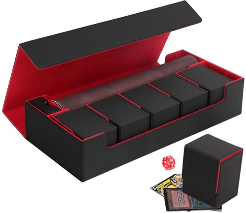 Scimi Premium Trading Card Storage Case TCG Deck Box Holds 2200+ Sleeved Cards for MTG, YuGiOh, Uno, Sport with Strong Magnet Closure (Black & Red)