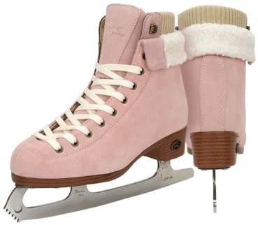 Riedell Ember Recreational Ice Skates for Women and Men - Comfortable Suede Leather Figure Skates with Lightweight PVC Outsoles and Fold-Over Collars - Blush - 7