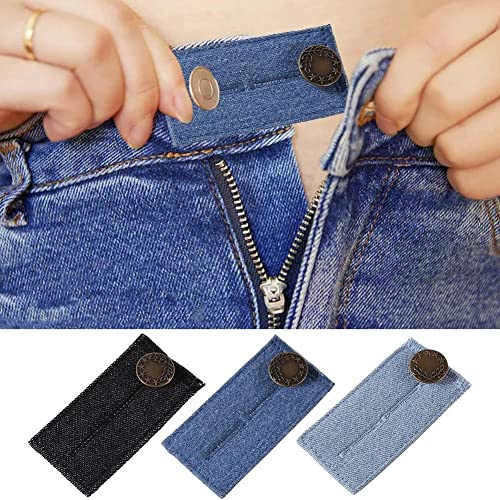 Jeans Waist Extender, Waistband Extenders, Elastic Waist Extender Strong Adjustable Pants Button for Pants, Jeans, Trousers and Skirt, Black, Blue and Dark Blue