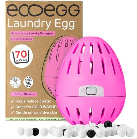 Ecoegg tvättägg, tvättmedel och sköljmedel, ingen organisk, inga enzymer, fosfater, blekmedel, känslig hud, brittisk blomma, 70 tvättar