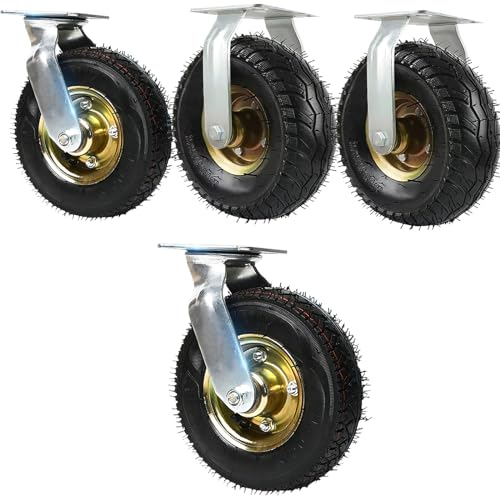 WORDFUN Möbelrollen Schwerlast, 150mm 200mm 250mm, Industrie Transportrollen, Luftreifen Gummi Rollen, 2X Lenkrolle + 2X Bockrolle, Geräuscharmen Rollen, Rutschfesten Stoßdämpfung