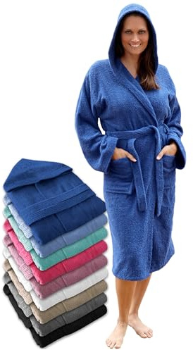LEBENGOOD Badrock i 100% bomull med huva – Dam & Herr, Unisex morgonrock i amerikansk frotté 450 gsm, perfekt efter dusch, bad eller pool (3XL, Kungsblå)