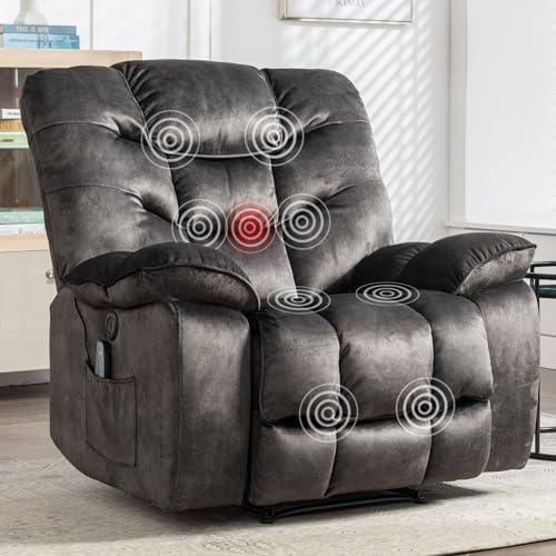 HAOMARKETS Oversized Power Recliner Chair with Massage and Heat, 41 Wide Electric Reclining Chairs with USB Port, Breathable Fabric Overstuffed Reclining Sofa for Living Room Bedroom