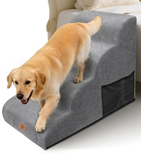 Pawchop 4-Step Dog Step for Bed & Sofa,50cm Foam Stair for Small Dog & Cat | Removable Washable Cover, Joint Friendly Pet Stairs for Elderly Injured Pets, Dachshund, French Bulldog, No Assembly Required
