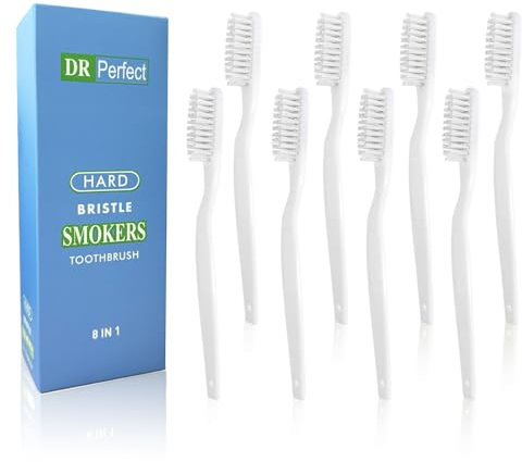 DR PERFECT Lot de 8 brosses à dents manuelles à poils extra durs pour adulte (blanc, 8 pièces)