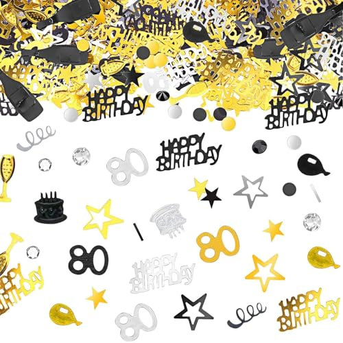 NXPUXP Confettis de 80e anniversaire,confettis joyeux anniversaire, décoration de table d'anniversaire,décoration de table,décoration de maison,fête d'anniversaire (or noir 80e)