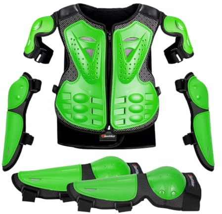 AsrMyjcx Traje de protección de motocicleta para niños, Protector de pecho, vertebral y espalda, equipo de de cross para montar en motocicleta, Verde