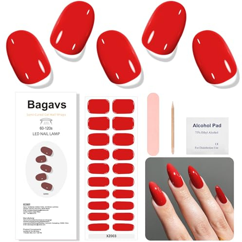 Bagavs Unghie Gel Adesive UV 20 PCS Smalto Adesivo per Unghie Strisce Gel UV (Rosso)