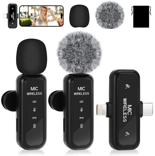 Pavlleen Kabelloses Lavalier Mikrofon, für iPhone/Android/PC, mit Rauschunterdrückung, Mini-Mikrofon, für Videoaufnahmen/Live-Dampf/Interview/TikTok