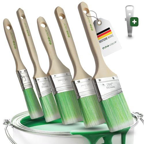 6-teiliges Flachpinsel-Set mit Lackdosenöffner – 2X 50 mm, 25 mm Flachpinsel & Winkelpinsel 38 mm + 63 mm | Malerpinsel für Lack, Lasur & Farbe | Profi-Pinselset für präzise Anstriche & Renovierung