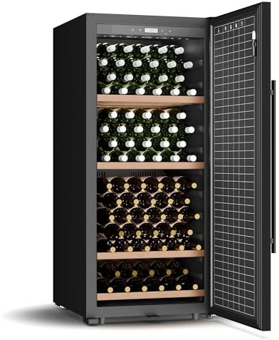 Klarstein CellarMax Vinoteca Grande - 155 Botellas, 5-20°C, Control Táctil, Puerta Metálica, Cerradura, Alarma, Independiente, Nevera Para Vinos