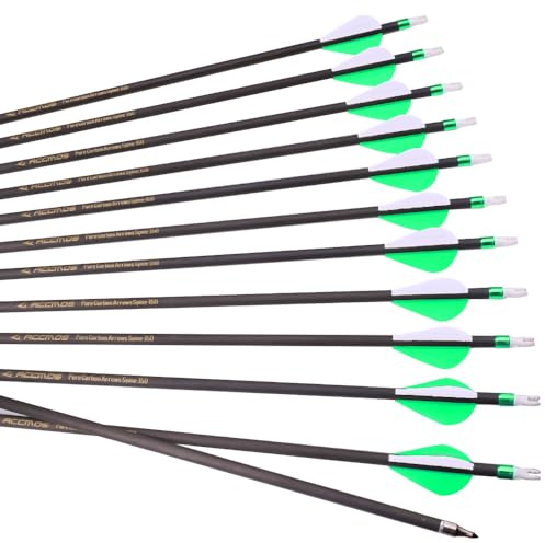 PHILOCS 12pcs 32-Pouces 350-Spine Flèche Pointe Amovible Flèche de Ciblage Flèche de Chasse Flèche de Sport 2 Plume en Plastique Flèches en Carbone pour Arc Recurve Arc à Poulies Tir à l’Arc Vert