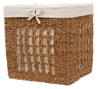 Arthur Cameron – Balu Seagrass Organiser Basket – Artisanal Woven Storage Basket with Removable Cotton Lining, Handcrafted Rectangular Storage for Shelves, Cupboards & Home Organisation (Medium)