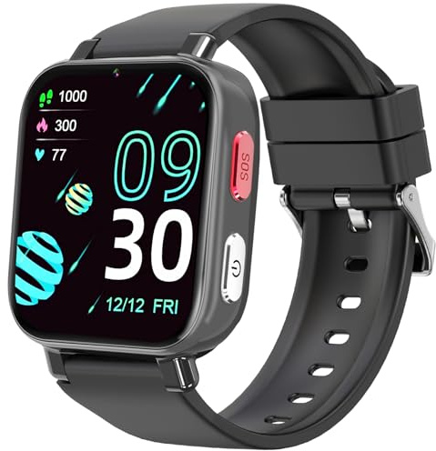 4G Smartwatch Bambini con GPS e Telefono, Orologio Smartwatch Bambini con Videochiamate, Chat Vocale, Modalità Scuola, SOS, Contapassi, Orologio Intelligente Regalo Ragazzi Ragazze 4-12, Nero