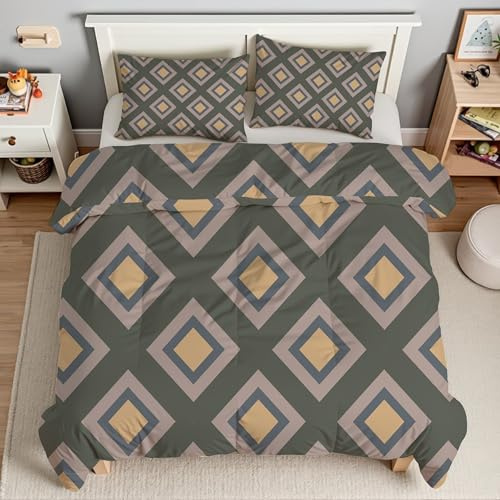 Piumino Matrimoniale Poligono Trapunte Geometria Piumone Imbottito Resistente Lavabile, Super Morbida Trapunta, piumini 240x260 cm in Microfibra Reversibile e 2 Federa 50x80 cmT1848