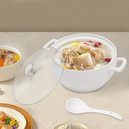 Xuthusman 8.54in Porcelain Soup Tureen with Glass Lid,0.8GAL Ceramic Covered Tureen Dishwasher/Microwave Safe Serving Bowl with Ladle for Home Restaurant Kitchen (White)