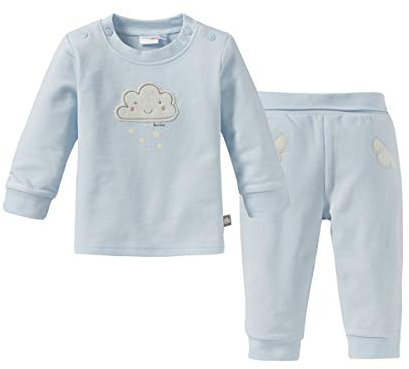 Bornino Basics Schlafanzug lang blau - Set für Babies - Zweiteiler - Wolken-Stickerei - Komfortbund - Druckknöpfe an den Schultern - Größe 98
