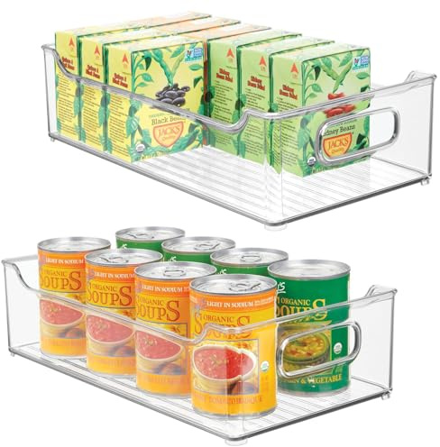 mDesign Wide Plastic Kitchen Storage Container Bins with Handles -Organization in Pantry, Cabinet, Refrigerator or Freezer Shelves - Food Organizer for Fruit, Yogurt, Squeeze Pouches - 2 Pack - Clear