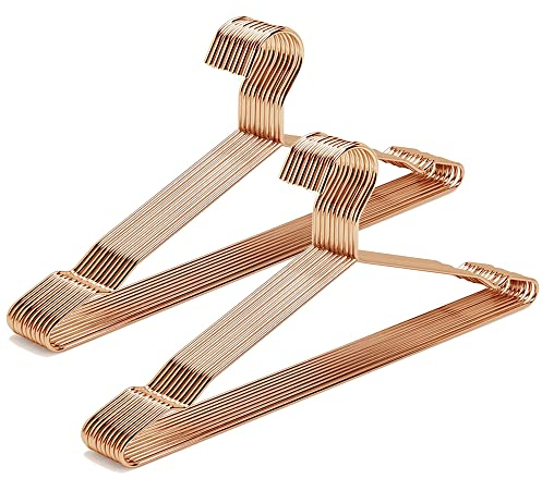 Amber Home 20 Stück 43cm Roségold Eisen Kleiderbügel, Metall Rotgold Kleiderbügel aus mit Rutschfester Nut für Anzug T-Shirt Hemd Jacke Kleid Hose, Robust und Haltbar