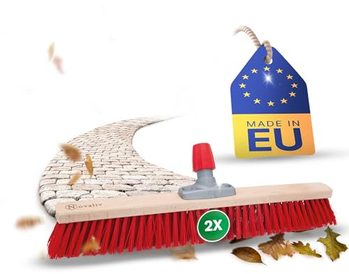 Novaliv 2 escobas de calle, 60 cm, escoba sin tallo, elaston, rojo, industrial, escoba de jardín, escoba de taller, escoba exterior