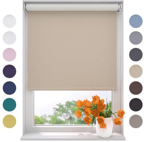 Radeco® Verdunkelungsrollo 140 x 190 cm Sand, Größen von 40 bis 240 Breite, ohne Bohren möglich, Rollo wandmontage, Rollo 140 cm breit, Fenster rollos für innen, rollos für Fenster