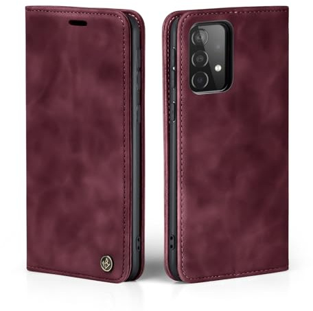 LBH Handyhülle für Samsung Galaxy A52 / A52 5G / A52s 5G in Weinrot mit Karten- und Geldfach Smartphone Hülle mit Standfunktion Flip Case Schutzhülle Magnetverschluss Vintage