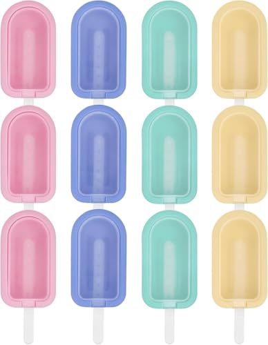 Grande 12 piezas moldes helados, moldes para paletas silicona, moldes para pasteles de silicona, con tapa de silicona y palitos para paletas de 12 piezas para postres y paletas de bricolaje