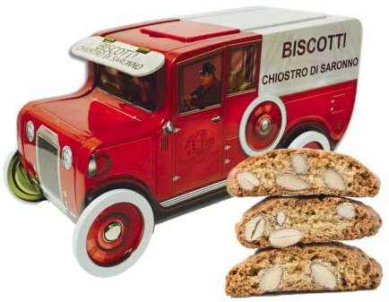 Chiostro di Saronno® | Cantuccini del Chiostro® | Cantuccini alla Mandorla - 100 Gr | Scatole di Pasticceria | Furgoncino Latta Metallo con Cantuccini Mandorle