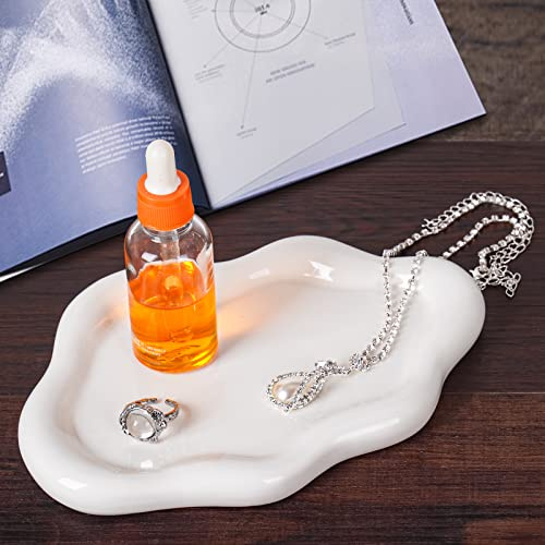 BIGPIPI Plateau à bijoux en céramique pour bagues, porte-clés, forme de nuage mignon, support décoratif pour bijoux, décoration de chambre, cadeau esthétique (blanc)