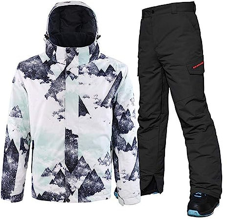 ALSOGO Herren Skianzug Winter Wasserdichte Winddichte Skifahren Outdoor Schneejacken und Hosen Snowboardjacken SF-Black L