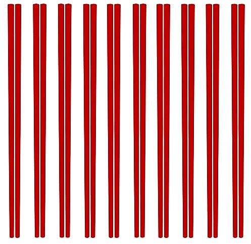 Lot de 10 paires de baguettes réutilisables en mélamine - Passe au lave-vaisselle - Pour cuisine, restaurant, fête de famille, 27 cm - Rouge