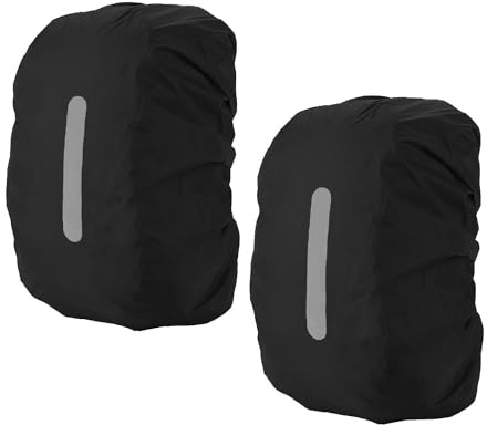 PINEPAN Housses de Pluie pour Cartable, Housse de Pluie imperméable, Protection pour Sac à Dos pour Camping en Plein air, randonnée avec Bandes réfléchissantes, Housse de sécurité 45L, Noir, 2 pièces