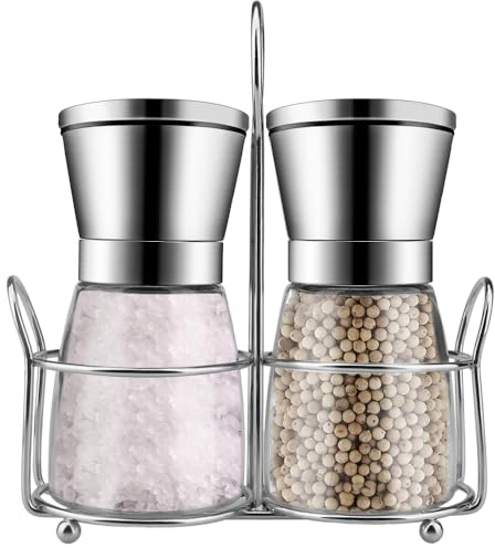 Macina pepe, set di 2 di alta qualità con macinino - facilmente ricaricabili - macinino manuale per sale e pepe con grado di macinatura regolabile - ideale per spezie all'aperto, in casa e in cucina