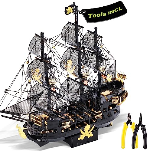 Piececool Metal 3D Puzzle Black Pearl with Tool, Pirate Ship Model Kits for Adults to Build, 304 Stainless Steel, Assembly is required, No adhesive required, Difficulty level 5